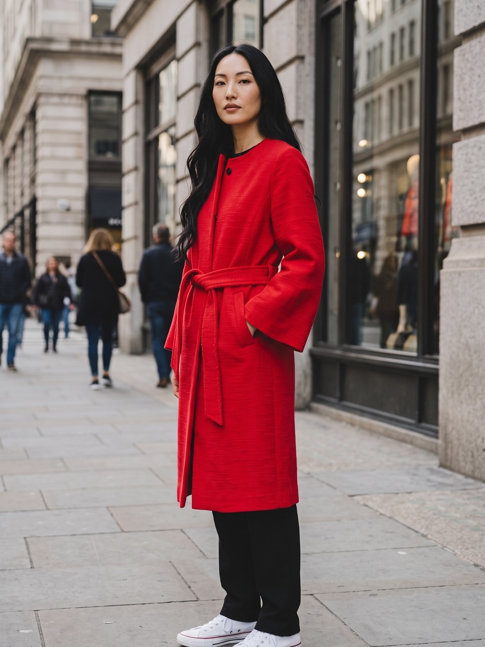 Banana Republic Petite Red Textured Fringe-Neck Coat